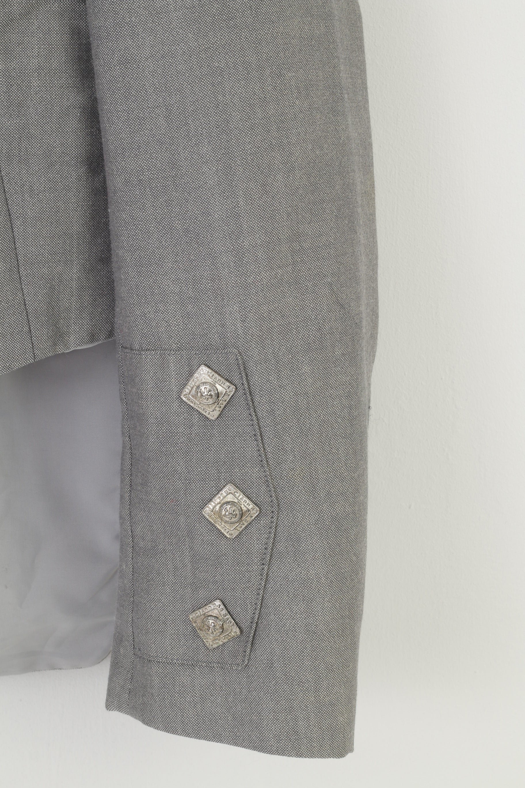 Young's Men 40 S Jacket Grey Cropped Open Front Collar Silver Buttons Vintage Formal Blazer - Image 3