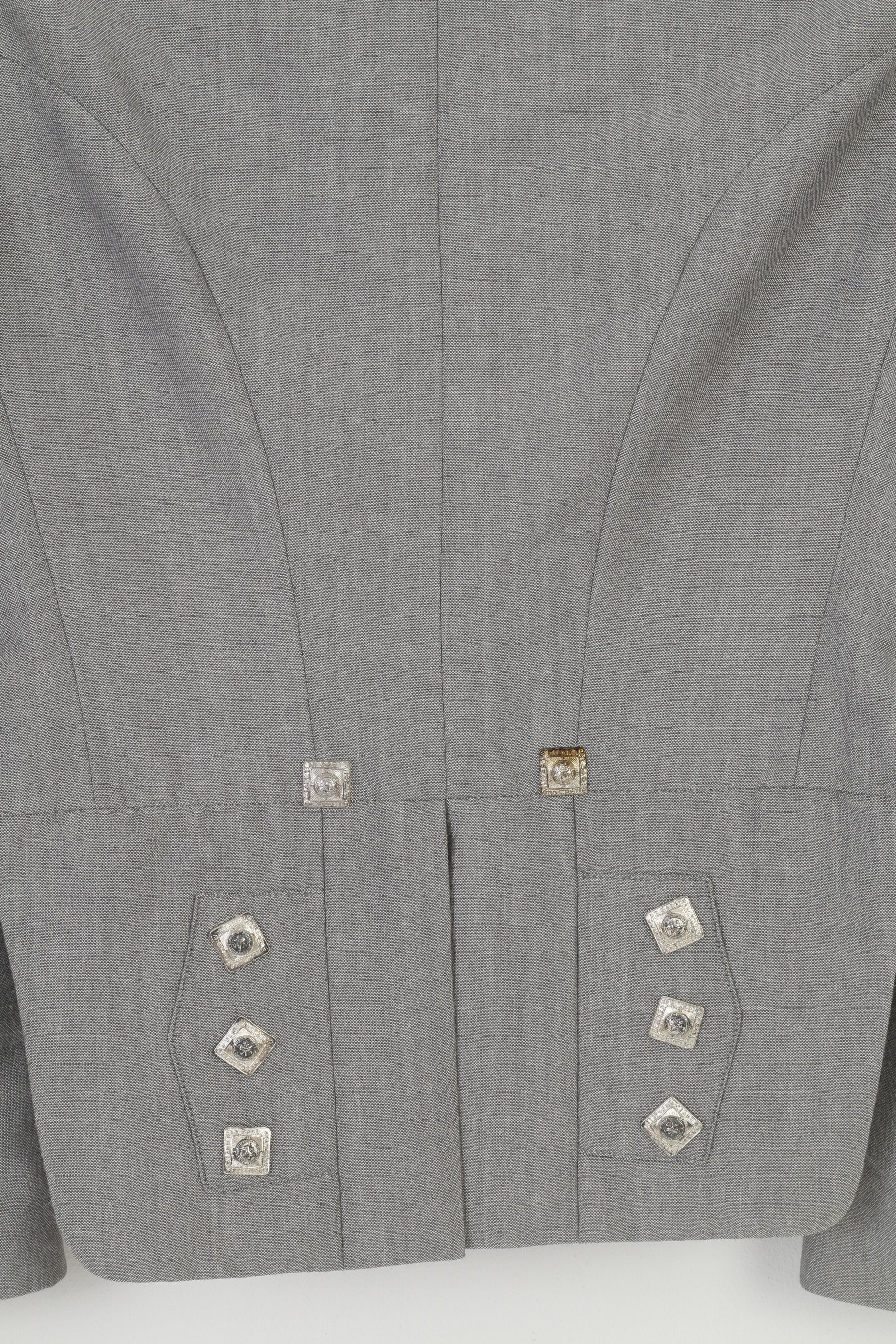 Young's Men 40 S Jacket Grey Cropped Open Front Collar Silver Buttons Vintage Formal Blazer - Image 7