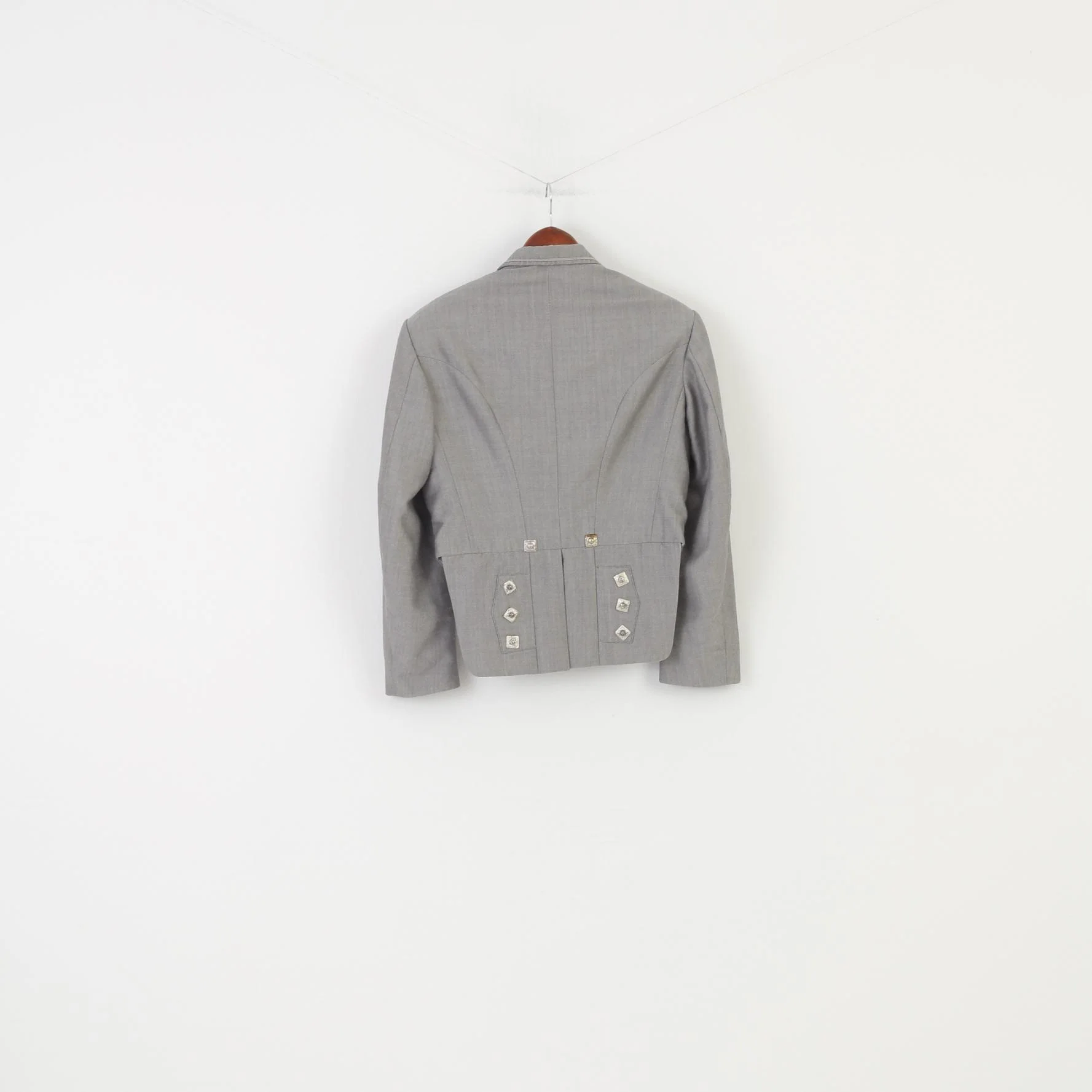 Young's Men 40 S Jacket Grey Cropped Open Front Collar Silver Buttons Vintage Formal Blazer - Image 8