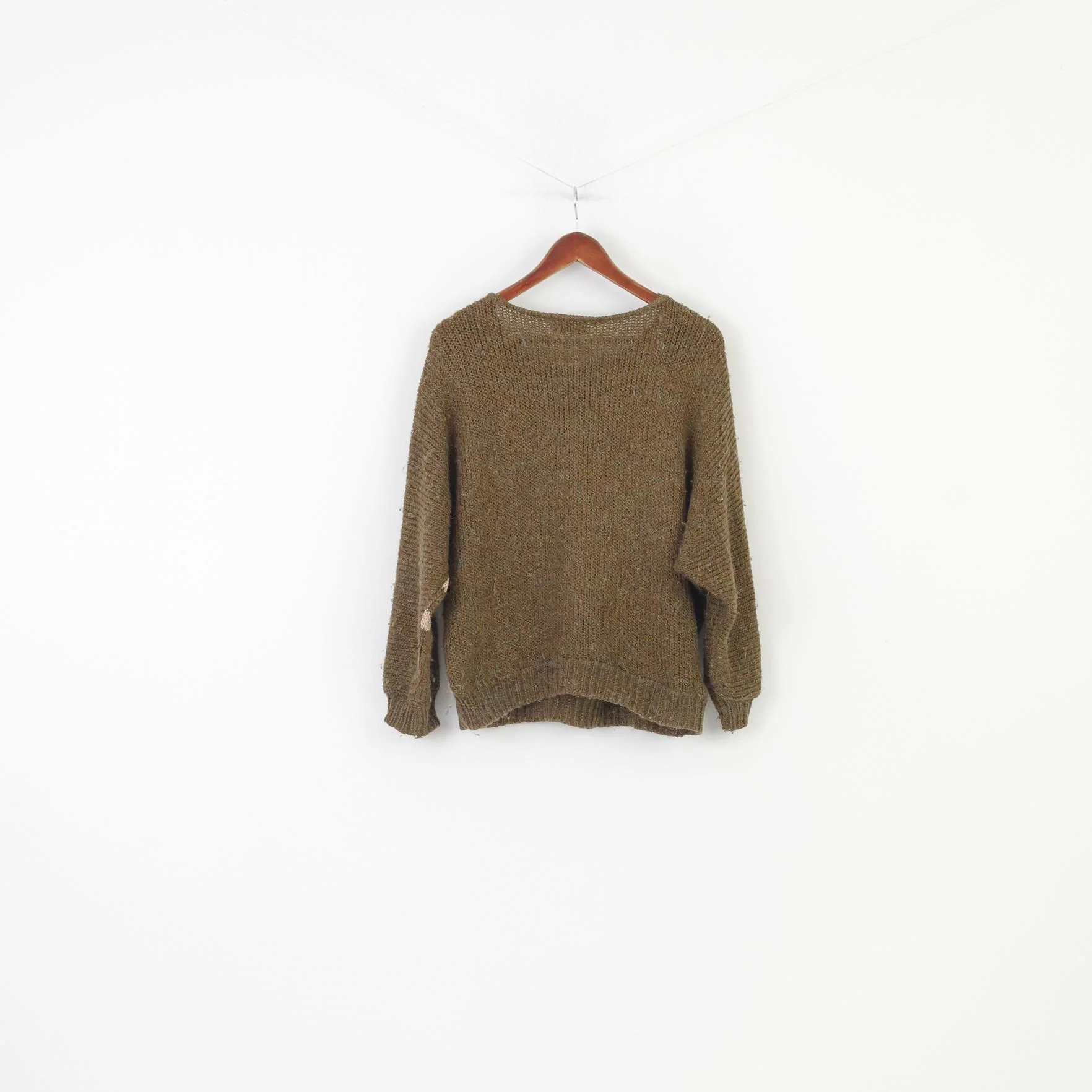 Zadourian Woman M Jumper Khaki Flower Crew Neck Oversize  Shiny Vintage Paris Knitwear Sweater Top - Image 6