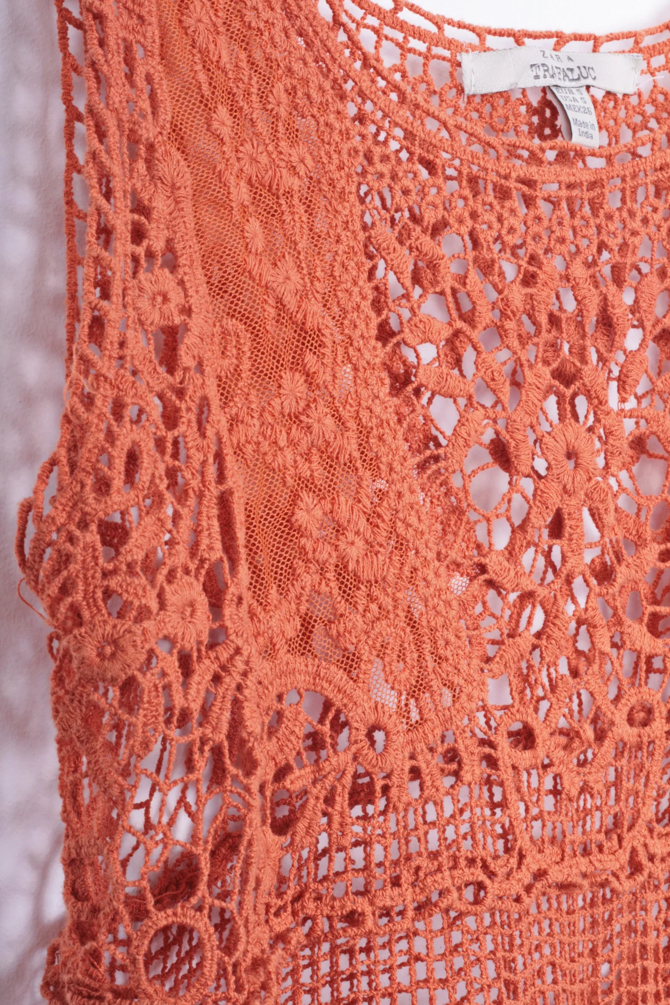 Zara Trafaluc Womens S Vest Lace Festival Orange Cotton - Image 3