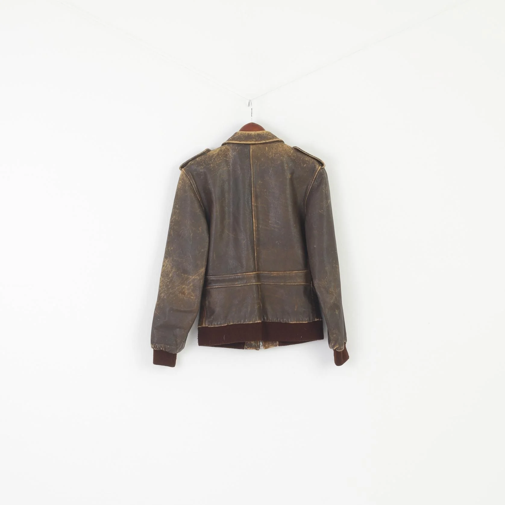 Zoomp Women M (S) Jacket Brown Leather Vintage Biker Full Zipper Pilot Top - Image 7